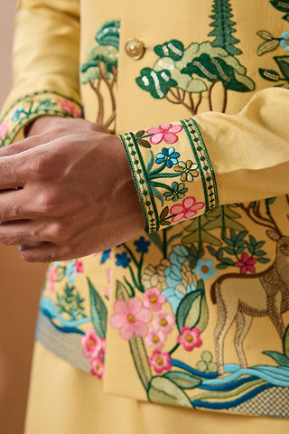 Haldi Special Yellow Classic Koti Kurta Set for Mens Wear