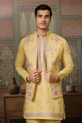 Trending Yellow Haldi Ceremony Koti Kurta for Men