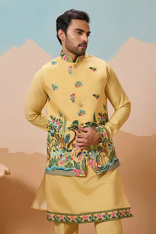 Haldi Special Yellow Classic Koti Kurta Set for Mens Wear