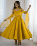 Yellow Color Chanderi Pure Roman Silk Anarkali Suit