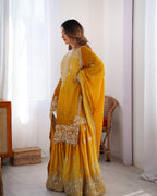 Premium Chinnon Silk with Coding Dori with Sequence with Rivet Moti Work Fancy Suit Set
