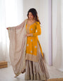 Bright Yellow Chinon Silk Pearl Work Sharara Set with Designer Dupatta