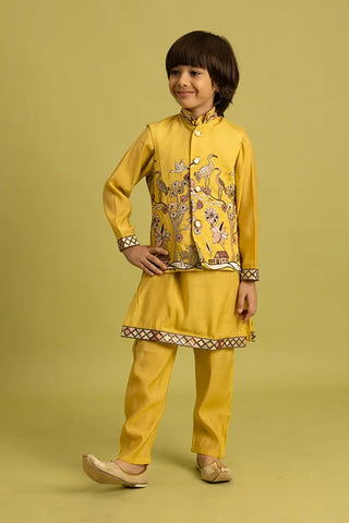 Haldi Yellow Koti Kurta Set for Kids Festival Wear