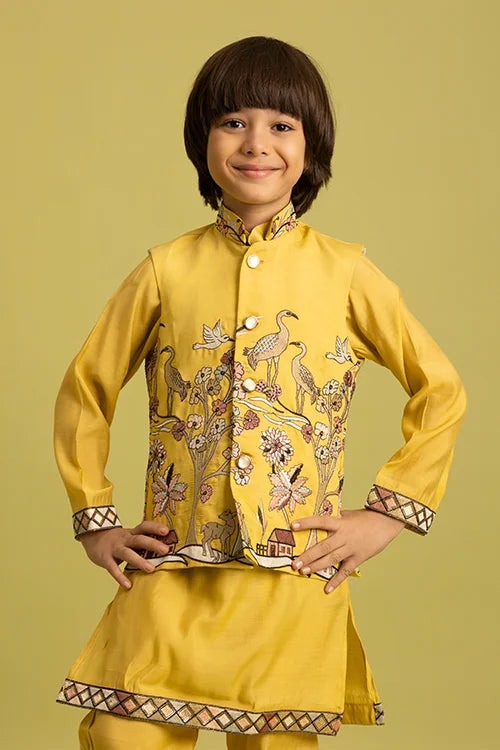 Haldi Yellow Koti Kurta Set for Kids Festival Wear