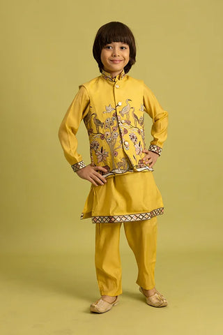 Haldi Yellow Koti Kurta Set for Kids Festival Wear