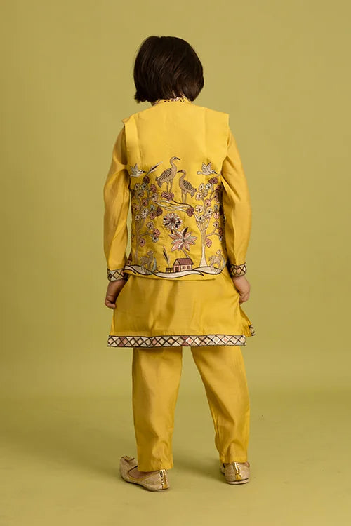 Haldi Yellow Koti Kurta Set for Kids Festival Wear