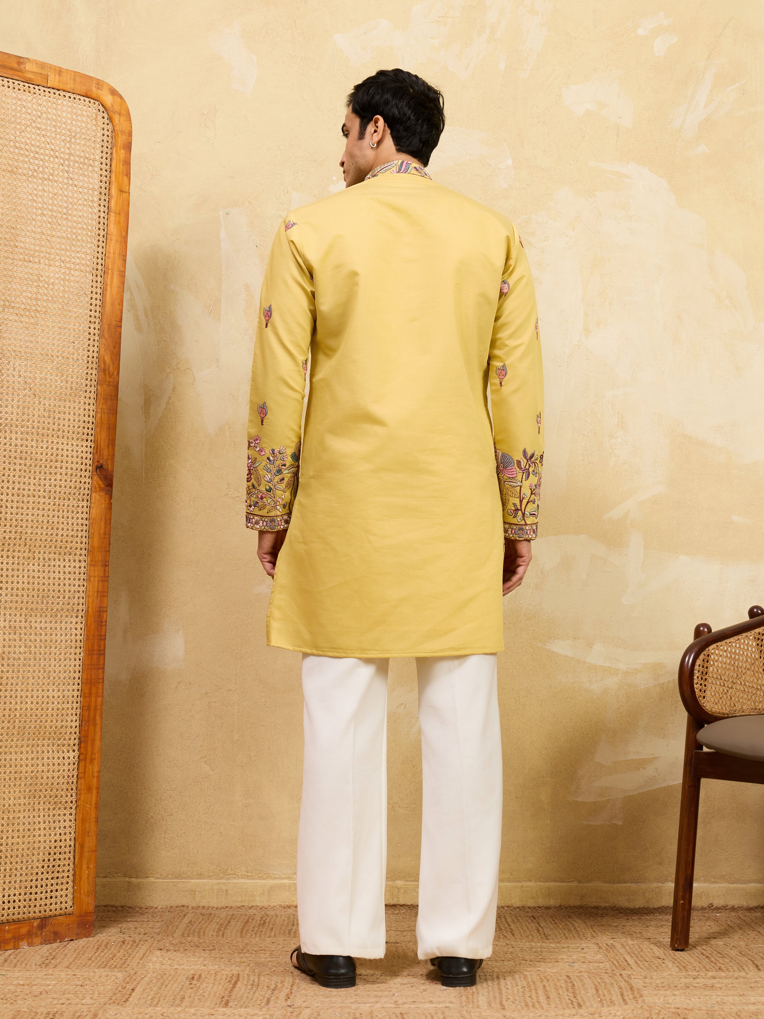 Radiant Yellow Viscose Silk Embroidered Kurta with Dupatta
