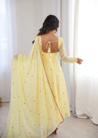 Fancy Yellow Faux Georgette Thread Work Anarkali Set
