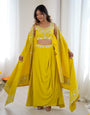 Stylish Yellow French Crepe Thread & Sequence Work Western Dhoti Set