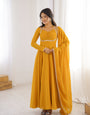 Elegant Georgette Yellow Anarkali Gown with Dupatta