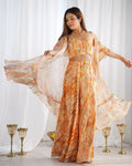 Indo Western Georgette Shrug with Crop Top & Printed Palazzo