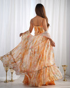 Indo Western Georgette Shrug with Crop Top & Printed Palazzo