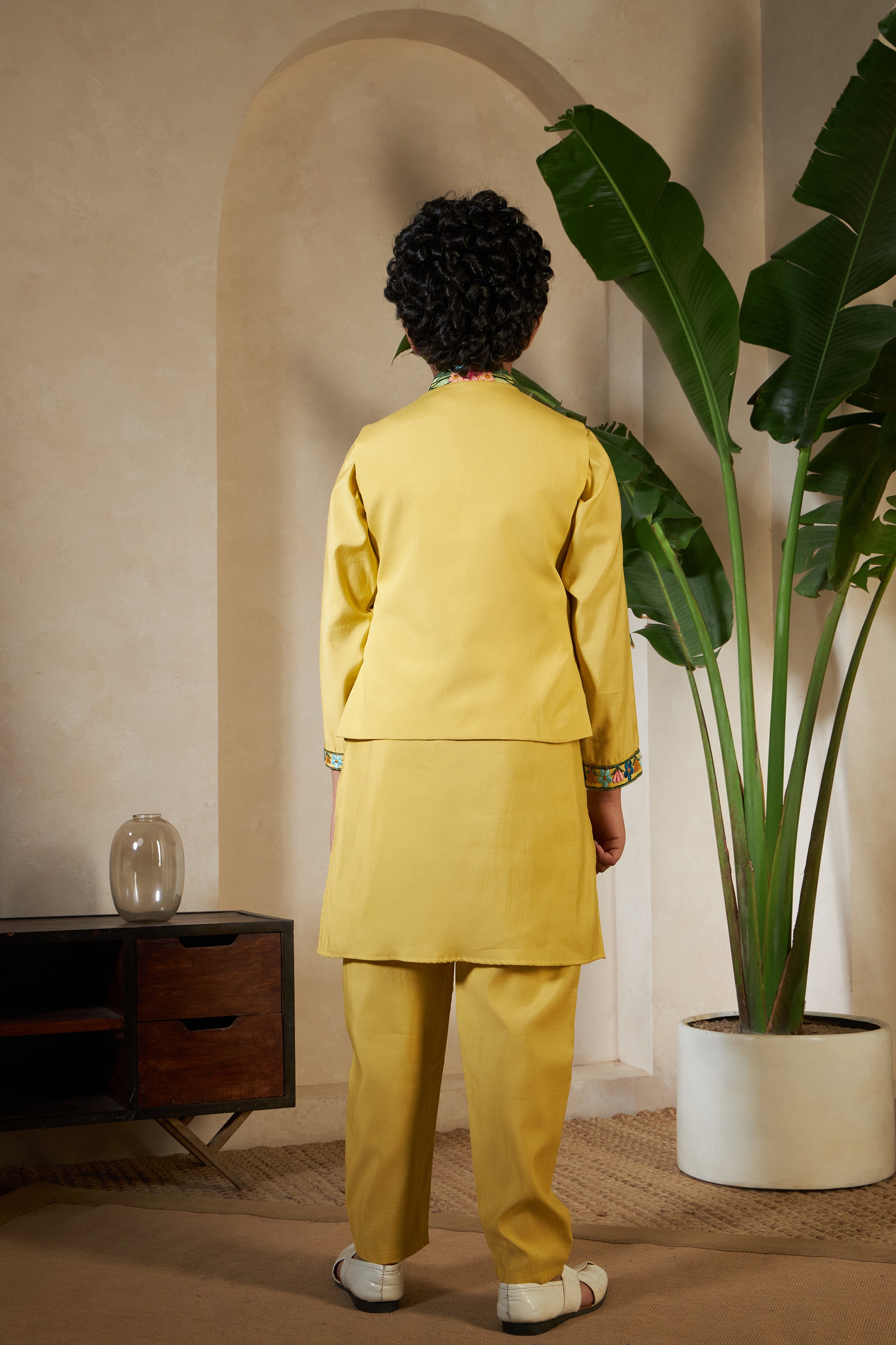 Festival Wear Yellow Kurta Koti Set For Kids