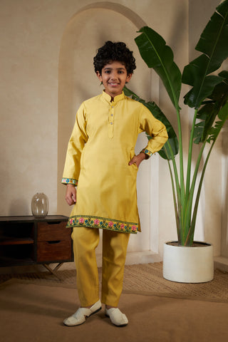 Festival Wear Yellow Kurta Koti Set For Kids