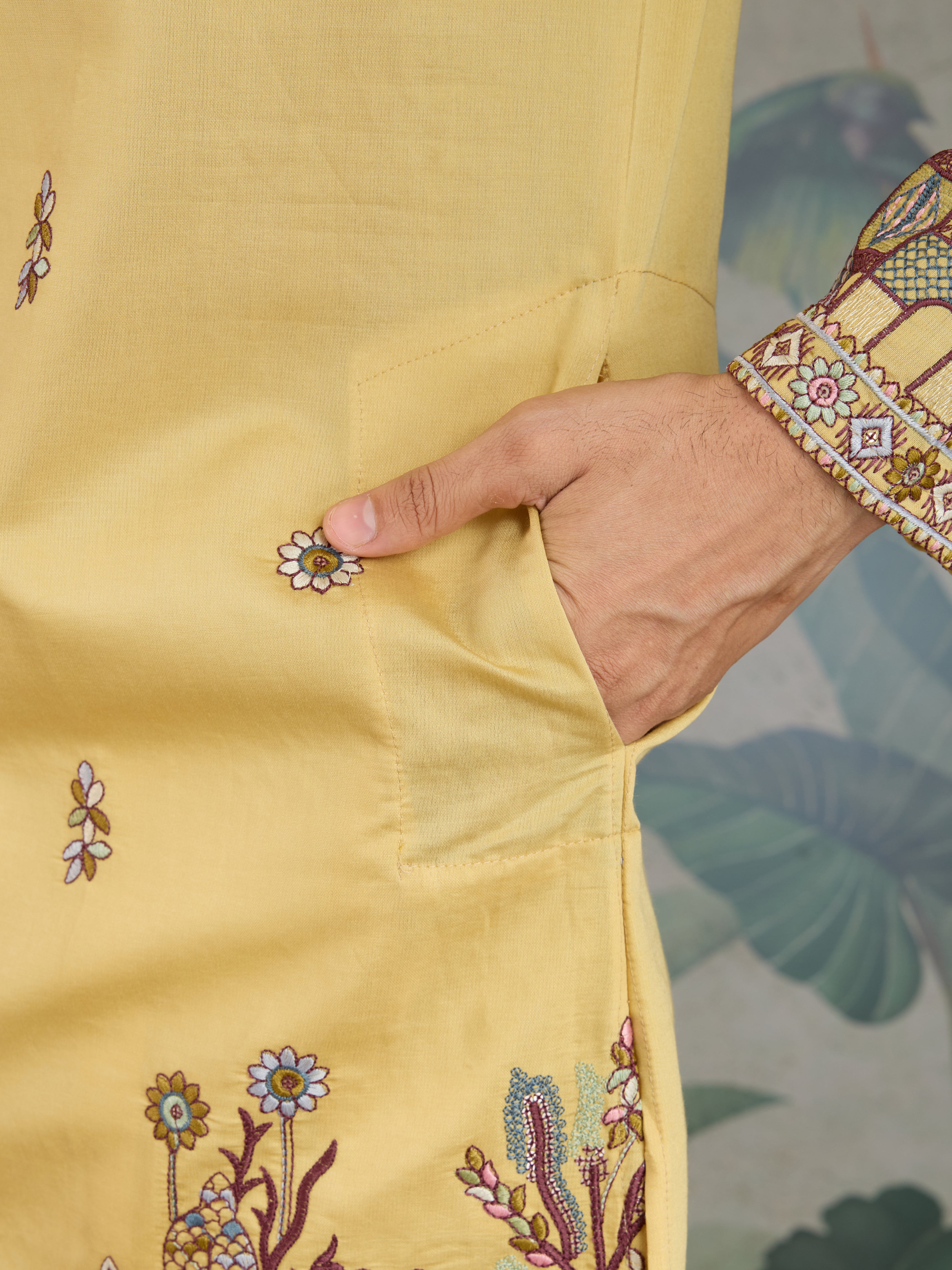 Haldi Special Yellow Embroidered Kurta Pajama Set for Men