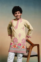 Bright Yellow Viscose Silk Embroidered Work Kurta Pant Set