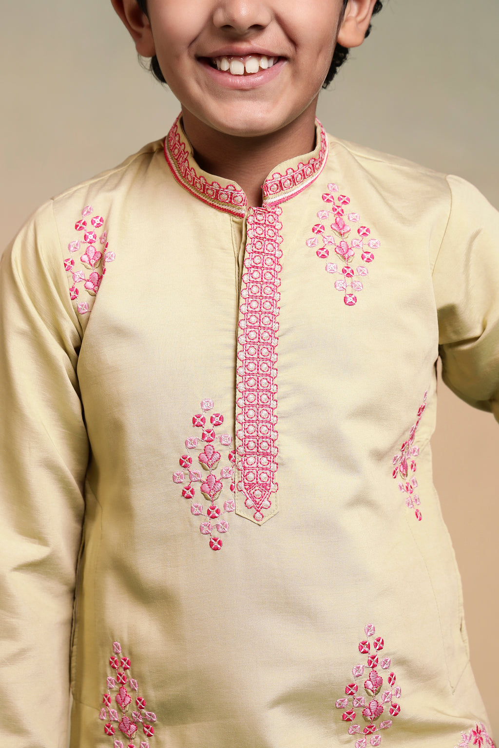Bright Yellow Viscose Silk Embroidered Work Kurta Pant Set