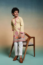 Bright Yellow Viscose Silk Embroidered Work Kurta Pant Set