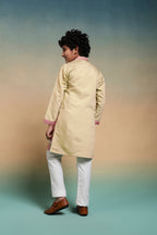Bright Yellow Viscose Silk Embroidered Work Kurta Pant Set