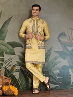 Haldi Special Yellow Kurta Pajama with Open Jacket for Men
