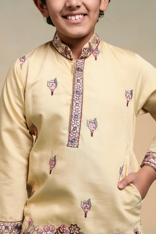 Haldi Yellow Embroidered Work Kurta Pant Set For Wedding