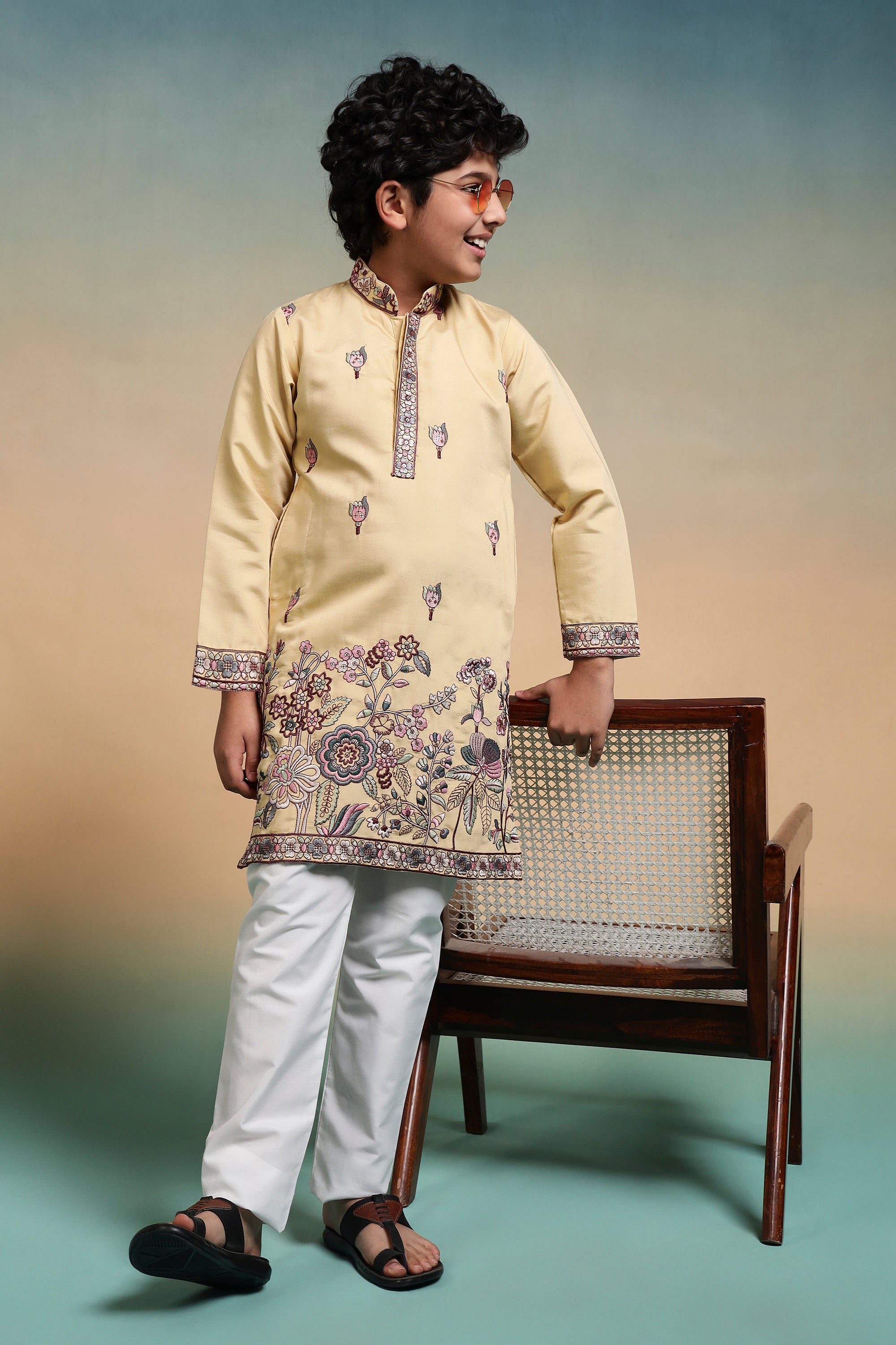 Haldi Yellow Embroidered Work Kurta Pant Set For Wedding
