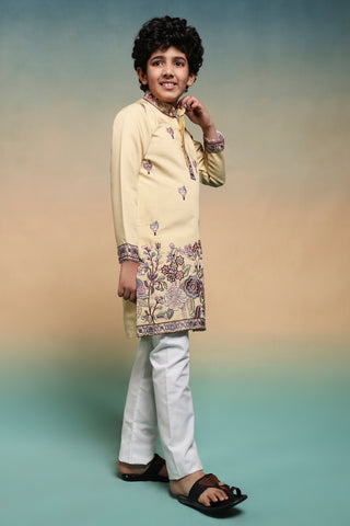 Haldi Yellow Embroidered Work Kurta Pant Set For Wedding