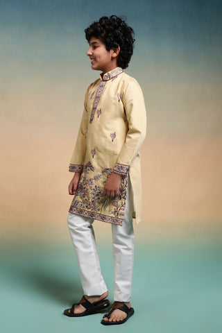 Haldi Yellow Embroidered Work Kurta Pant Set For Wedding