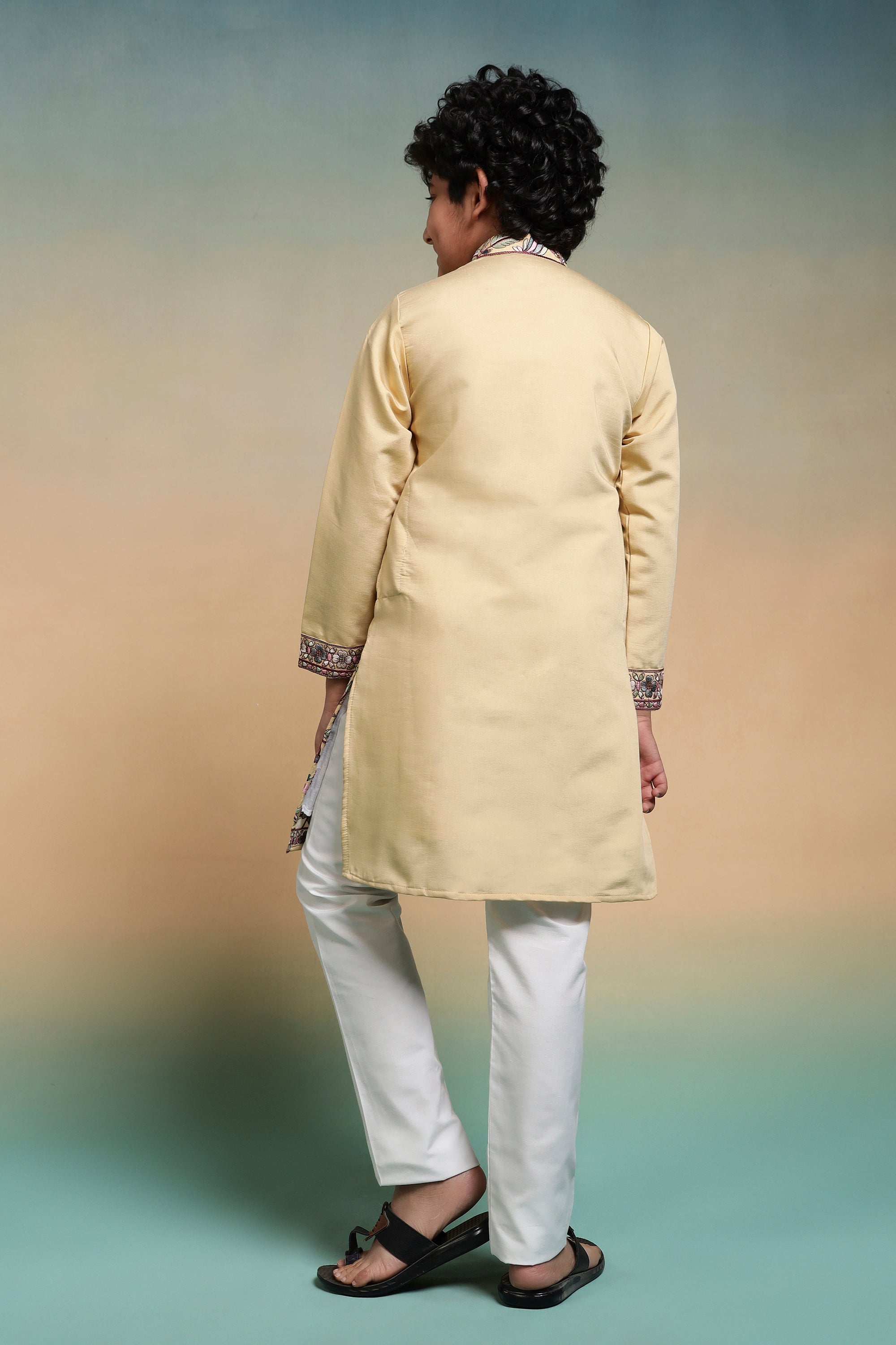 Haldi Yellow Embroidered Work Kurta Pant Set For Wedding