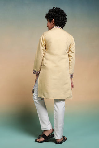 Haldi Yellow Embroidered Work Kurta Pant Set For Wedding