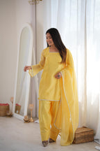 Beautiful Yellow Crunchy Silk Siroski Suit Set  | Tulip Designer
