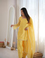 Beautiful Yellow Crunchy Silk Siroski Suit Set  | Tulip Designer
