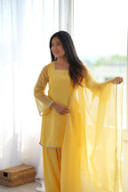Beautiful Yellow Crunchy Silk Siroski Suit Set  | Tulip Designer
