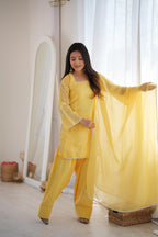 Beautiful Yellow Crunchy Silk Siroski Suit Set  | Tulip Designer
