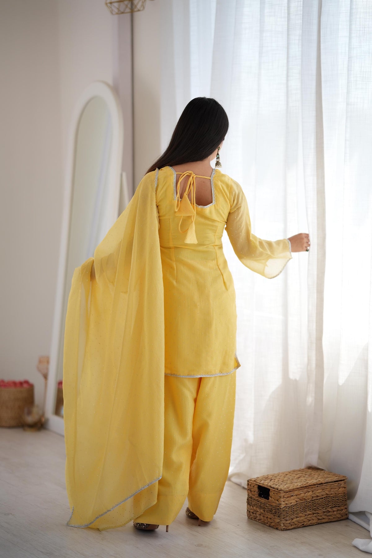 Beautiful Yellow Crunchy Silk Siroski Suit Set  | Tulip Designer

