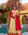 Designer Yellow Slub Kota Paithani Border Lehenga Set with NC Moss Dupatta