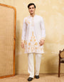 Elegant White Khadi Silk Kurta with Yellow Thread Work