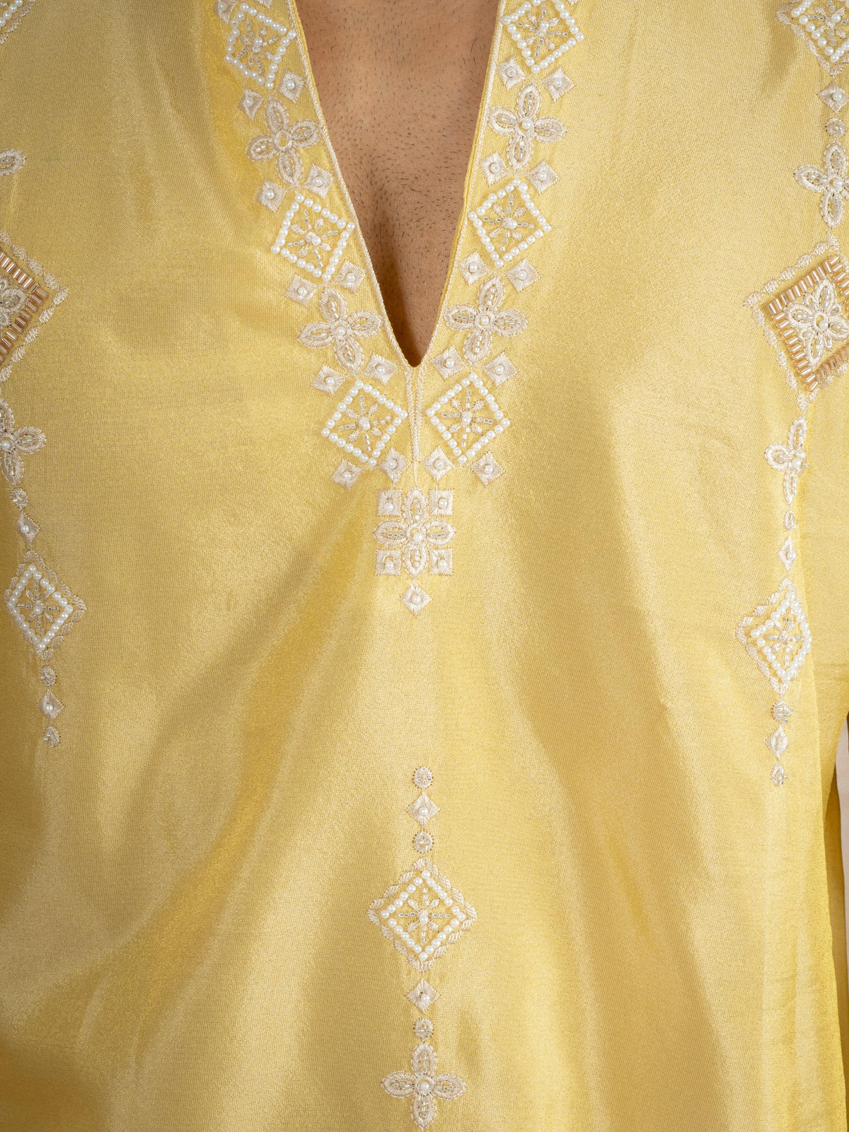 Yellow Tissue Cutdana Kurta For Men | Tulip Designer

