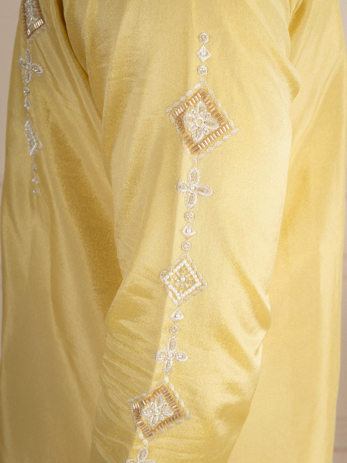 Yellow Tissue Cutdana Kurta For Men | Tulip Designer
