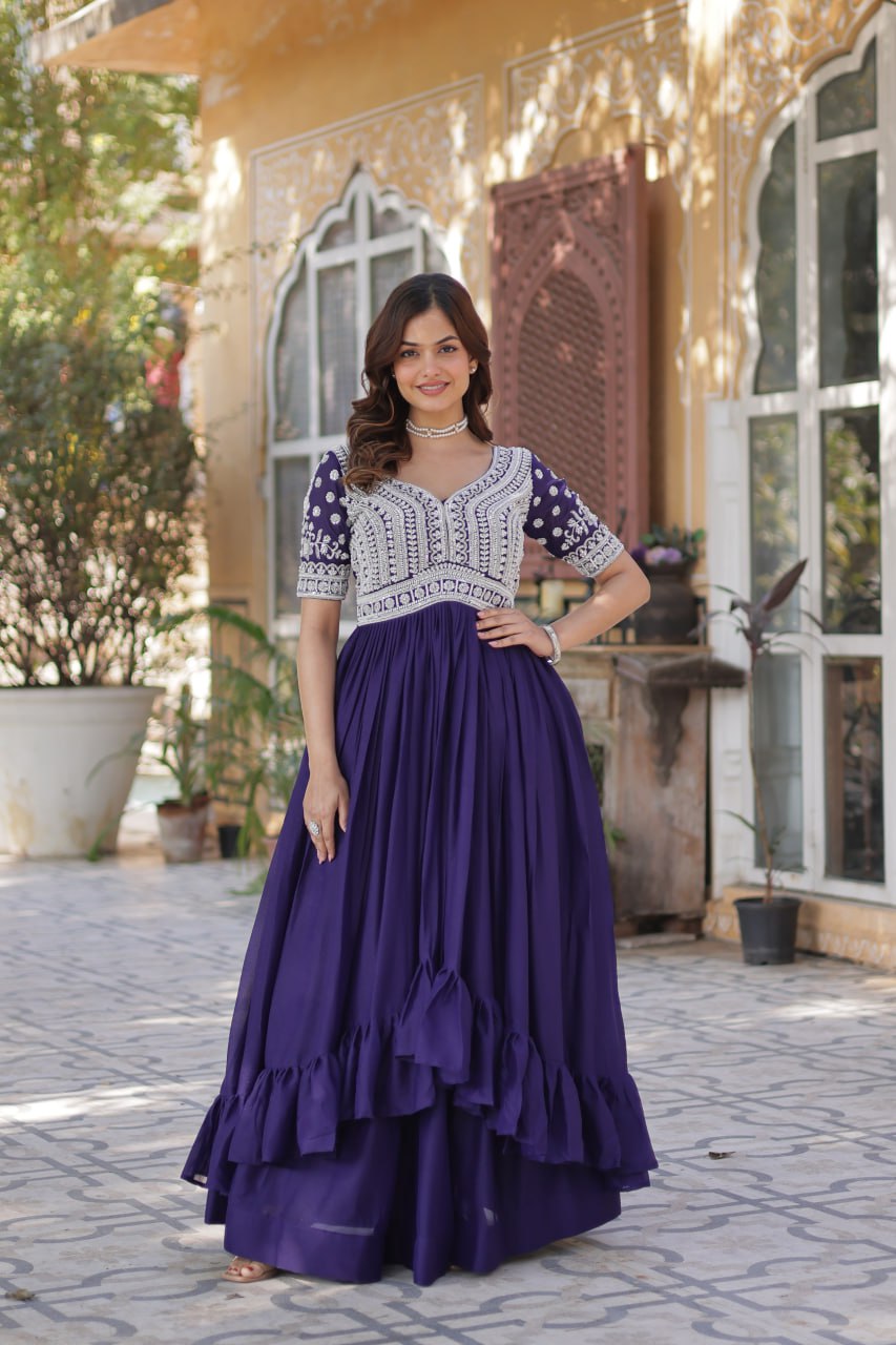Premium Designer Star Georgette With Embroidery Beads Sequence Work Lehenga Kurti
