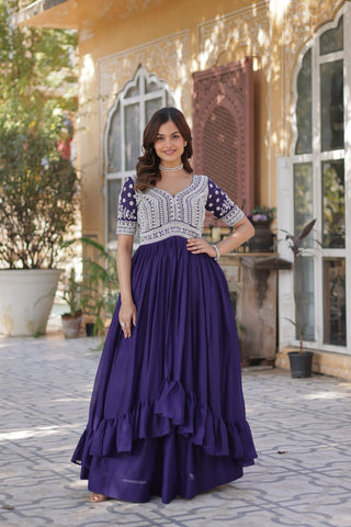 Premium Designer Star Georgette With Embroidery Beads Sequence Work Lehenga Kurti
