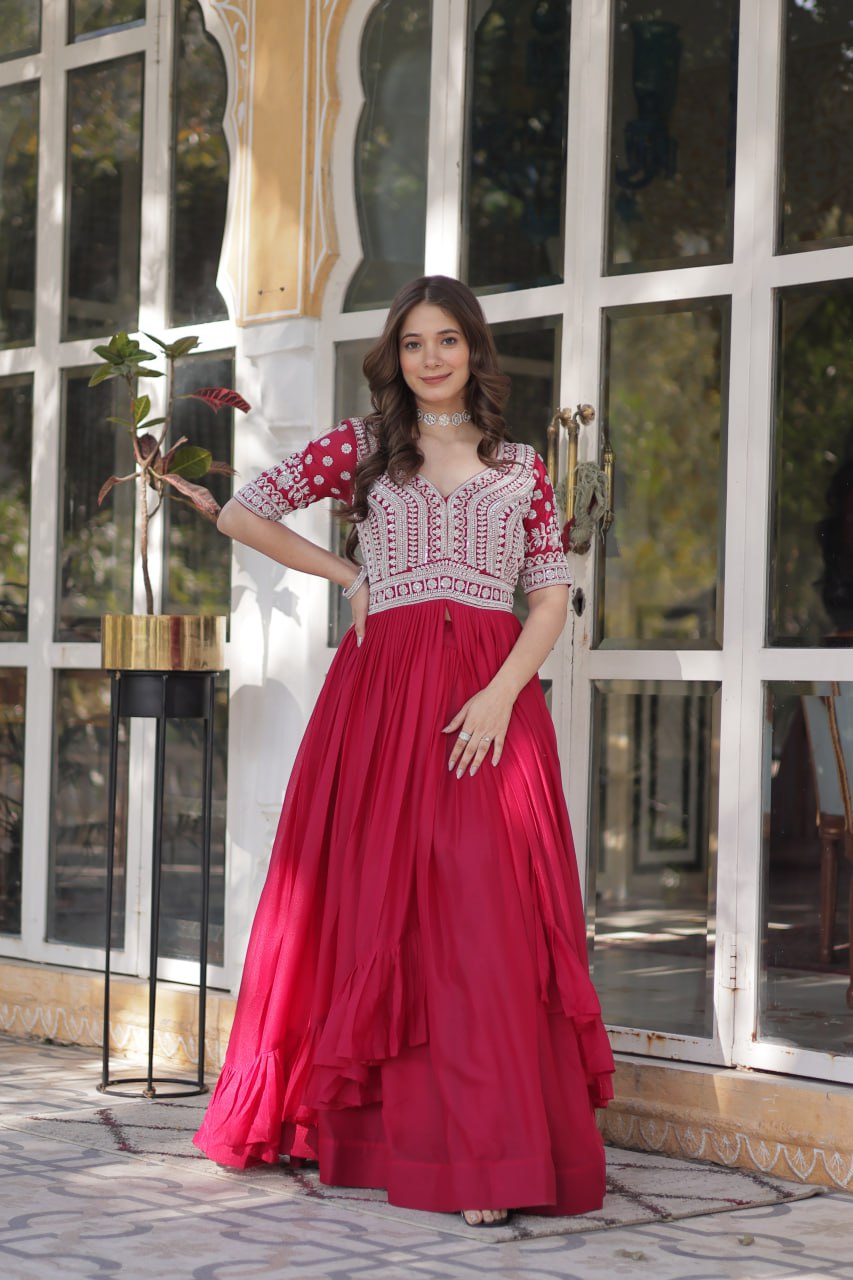 Premium Designer Star Georgette With Embroidery Beads Sequence Work Lehenga Kurti
