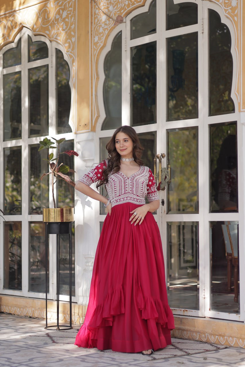 Premium Designer Star Georgette With Embroidery Beads Sequence Work Lehenga Kurti
