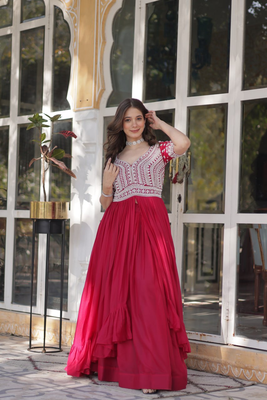 Premium Designer Star Georgette With Embroidery Beads Sequence Work Lehenga Kurti
