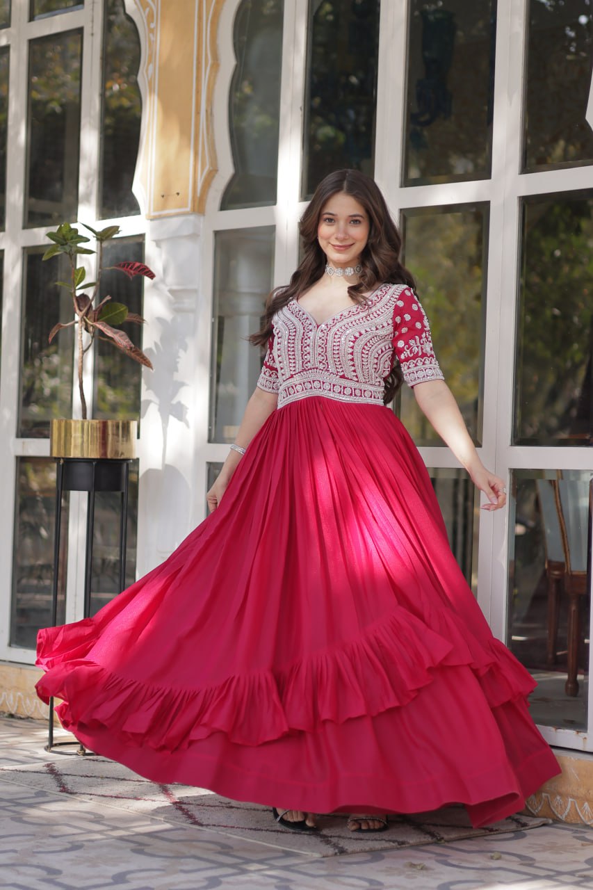 Premium Designer Star Georgette With Embroidery Beads Sequence Work Lehenga Kurti
