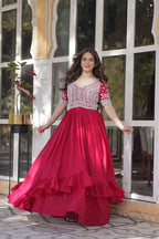 Premium Designer Star Georgette With Embroidery Beads Sequence Work Lehenga Kurti
