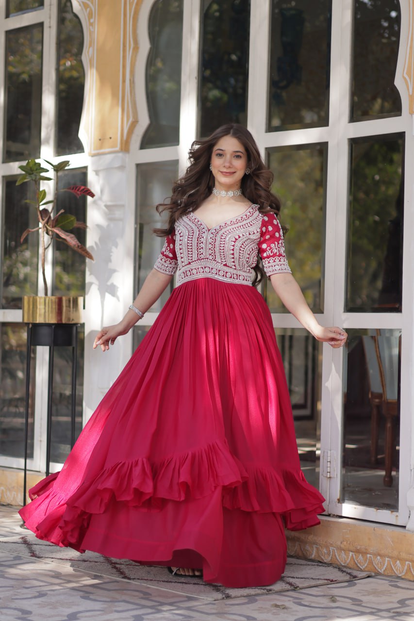 Premium Designer Star Georgette With Embroidery Beads Sequence Work Lehenga Kurti
