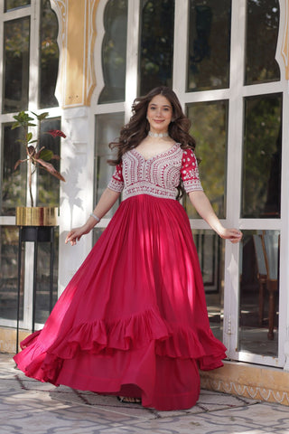 Premium Designer Star Georgette With Embroidery Beads Sequence Work Lehenga Kurti
