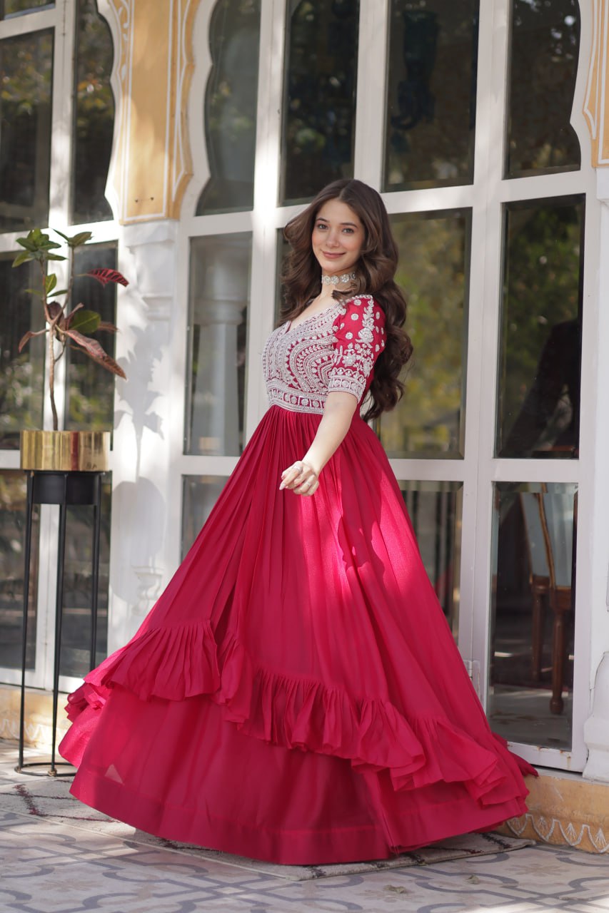 Premium Designer Star Georgette With Embroidery Beads Sequence Work Lehenga Kurti
