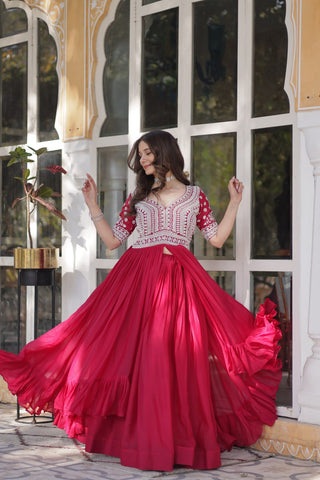 Premium Designer Star Georgette With Embroidery Beads Sequence Work Lehenga Kurti
